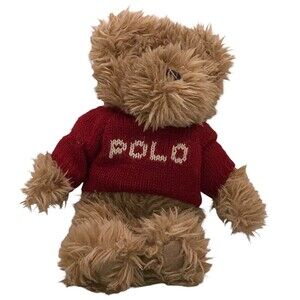 Vtg POLO RALPH LAUREN Plush Teddy Bear Brown w Red Sweater 8.5 inch 2002